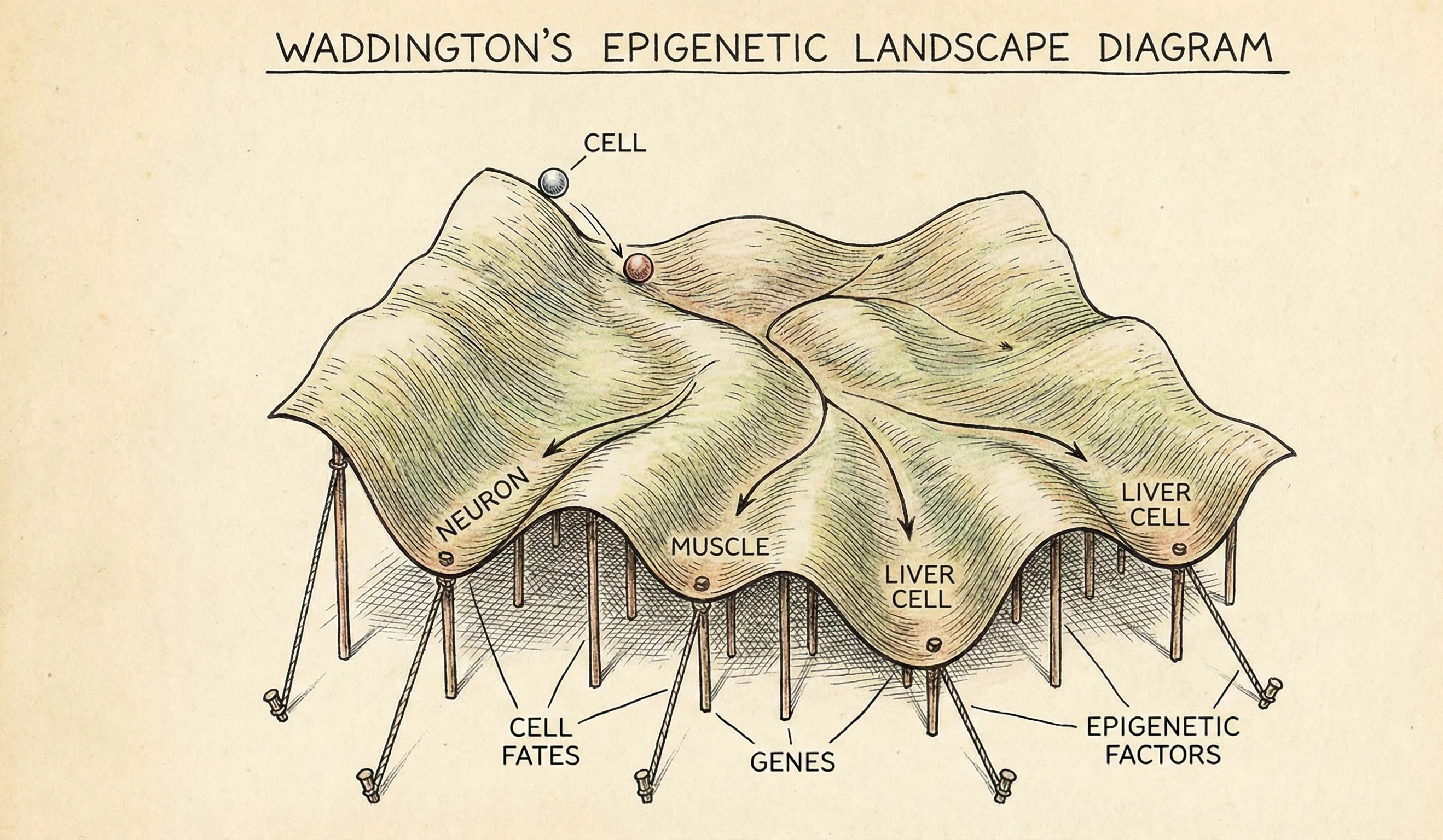 Waddington epigenetic landscape diagram