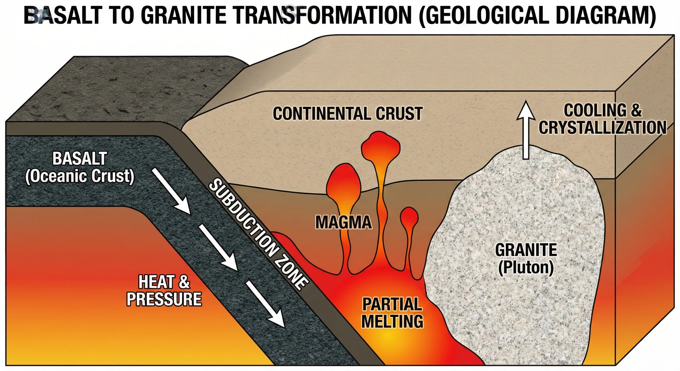 Basalt to granite transformation diagram