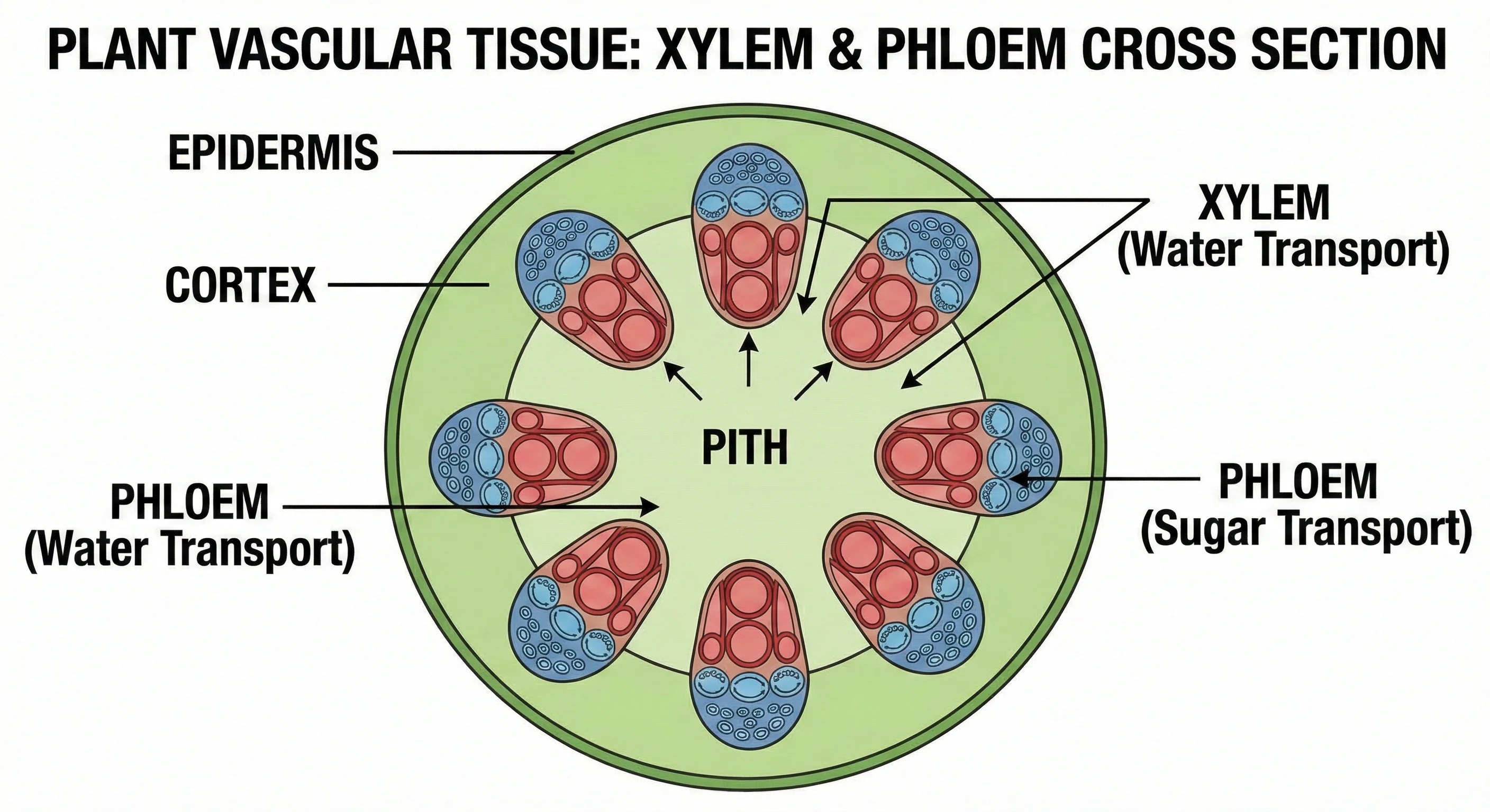 Xylem and phloem cross section diagram