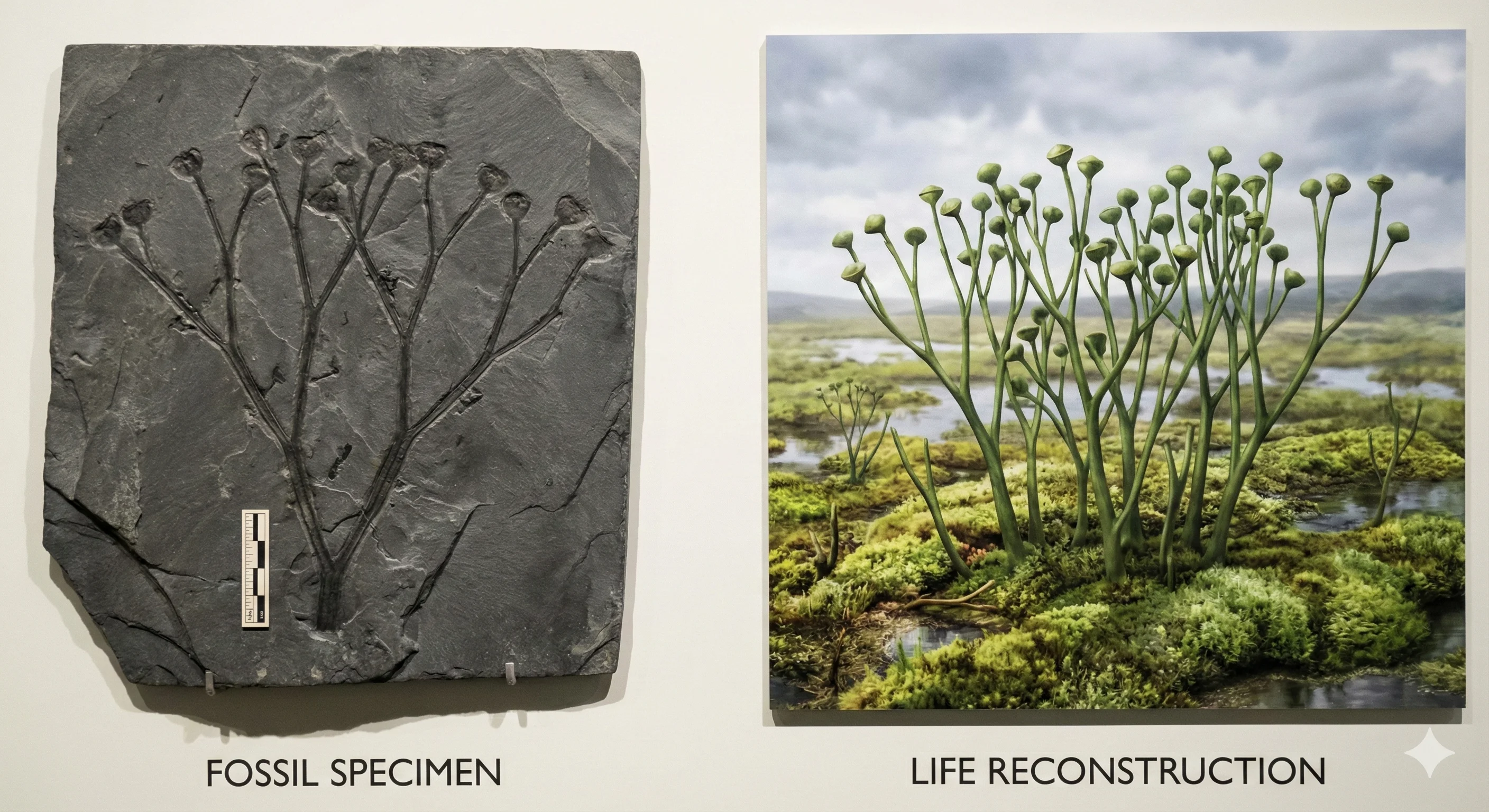 Cooksonia fossil and reconstruction
