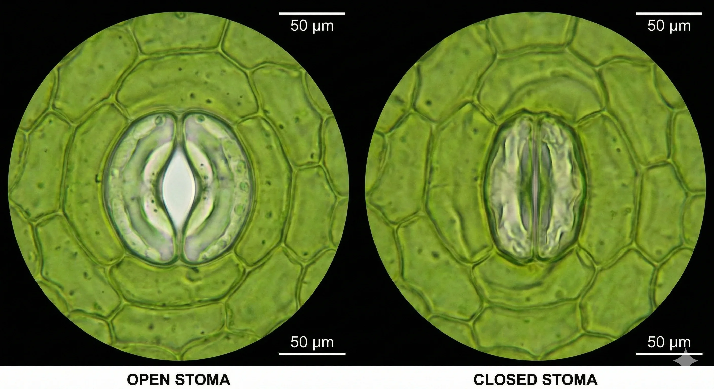 Stomata opening and closing mechanism microscope view