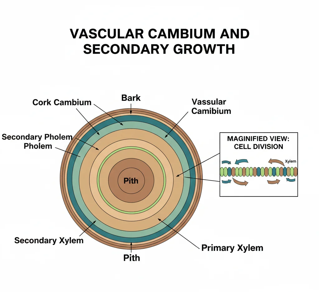 Vascular cambium cross section diagram secondary growth