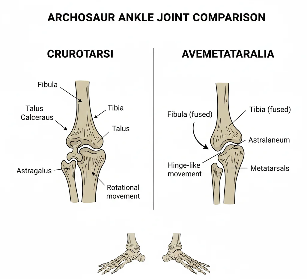 Crurotarsi vs Avemetatarsalia ankle joint diagram