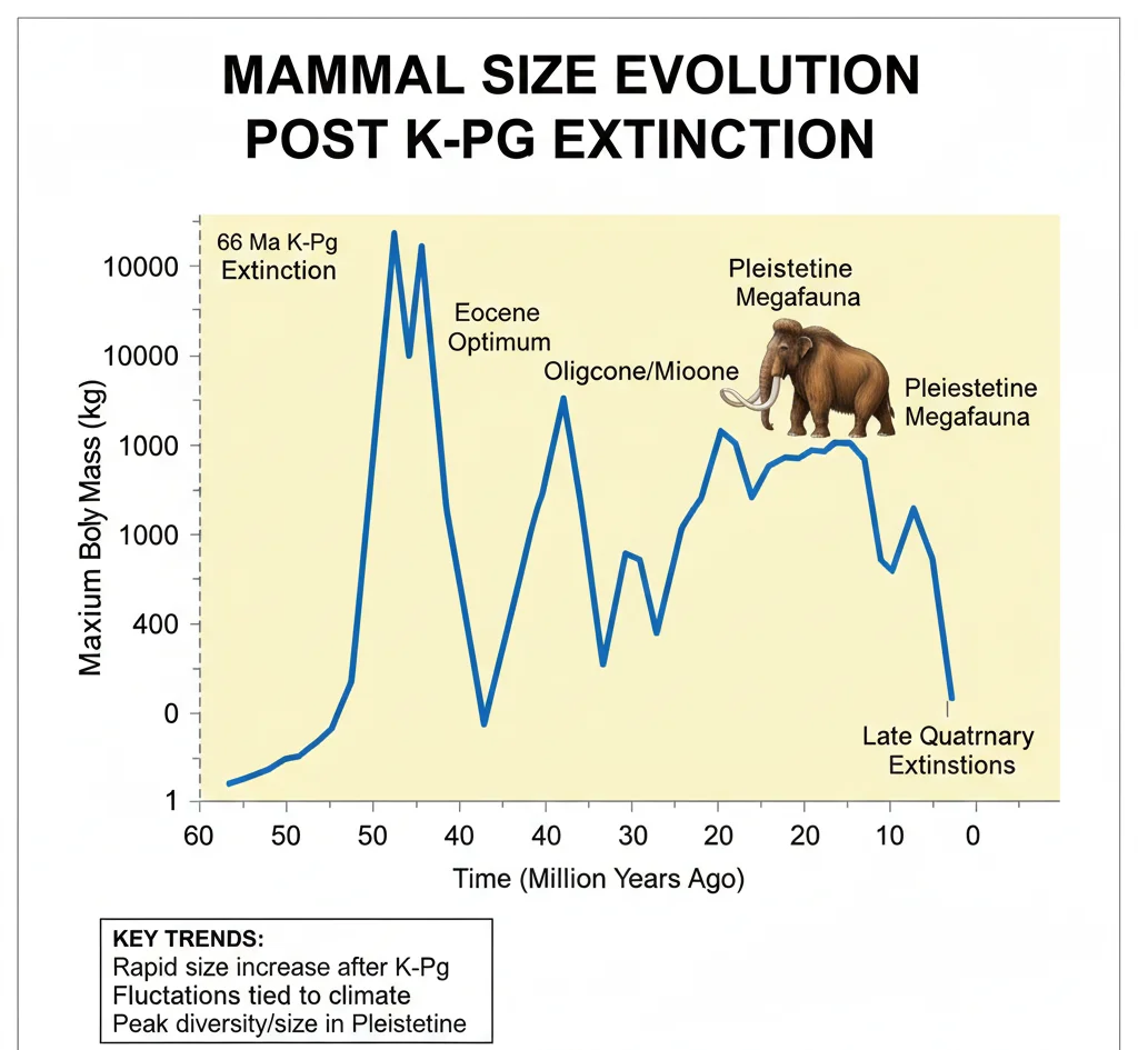 Mammal size evolution graph post-K-Pg