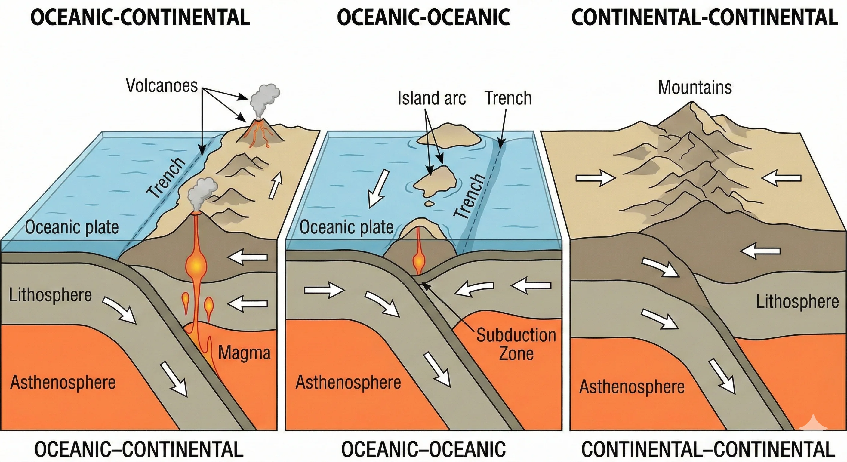 Convergent plate boundary types diagram