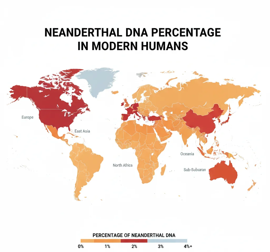 Neanderthal DNA percentage distribution map
