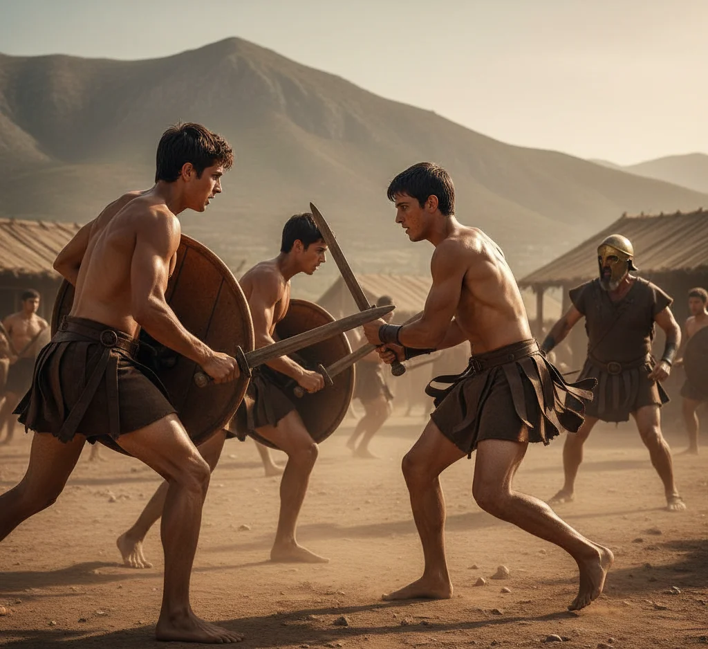 Spartan Agoge training young boys fighting