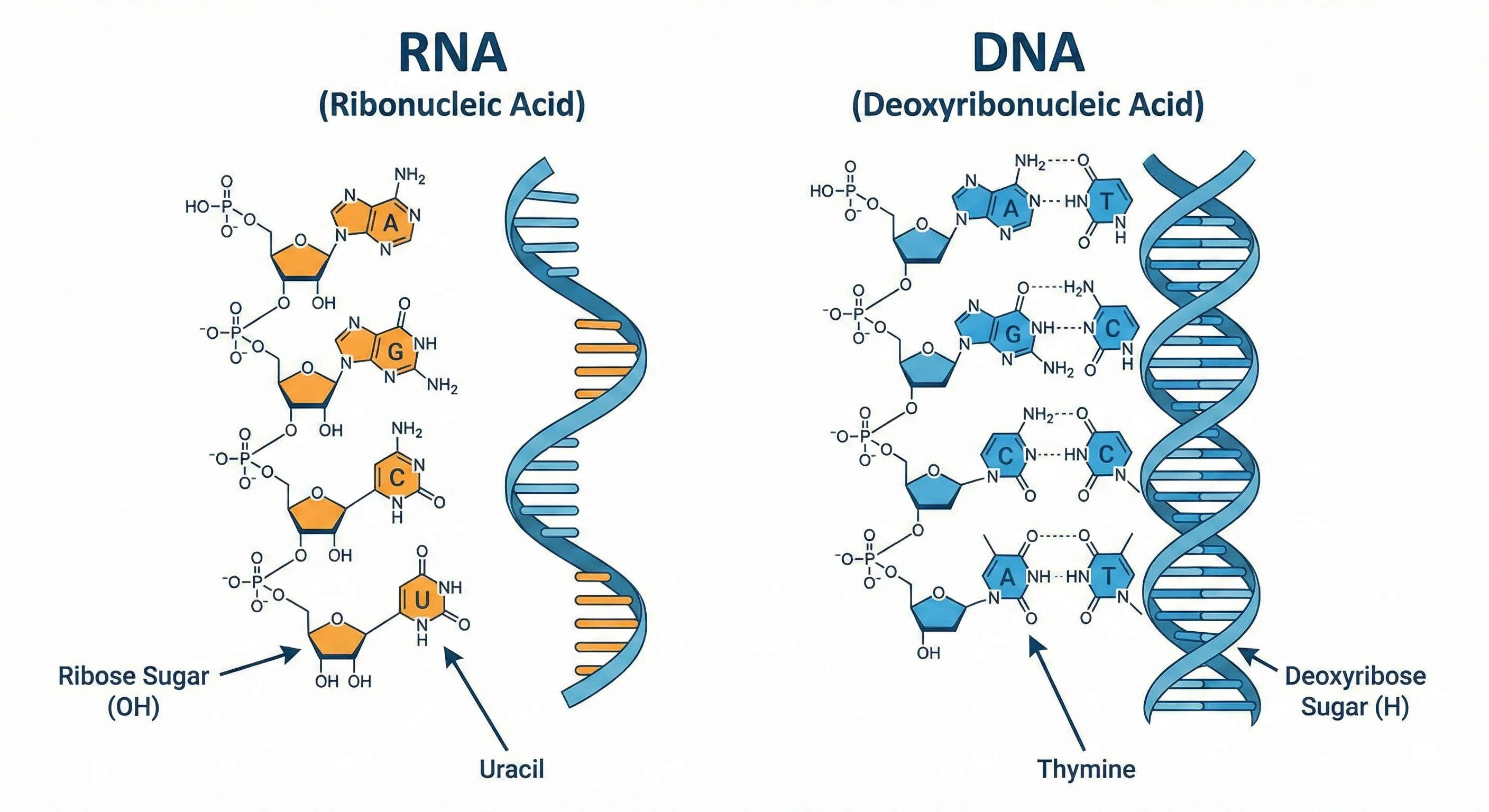 RNA vs DNA chemical structure comparison