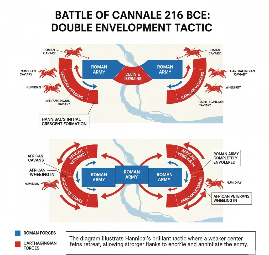 Battle of Cannae double envelopment tactic map