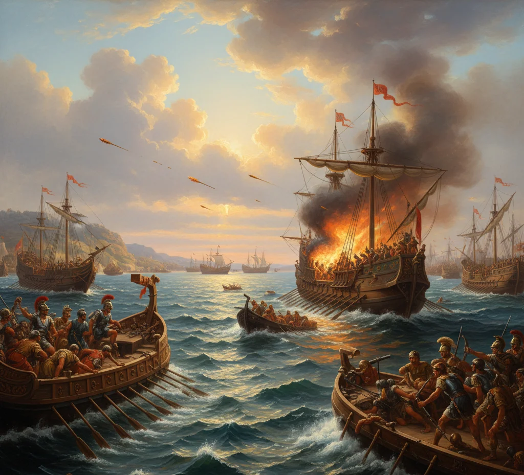 Battle of Actium naval battle painting