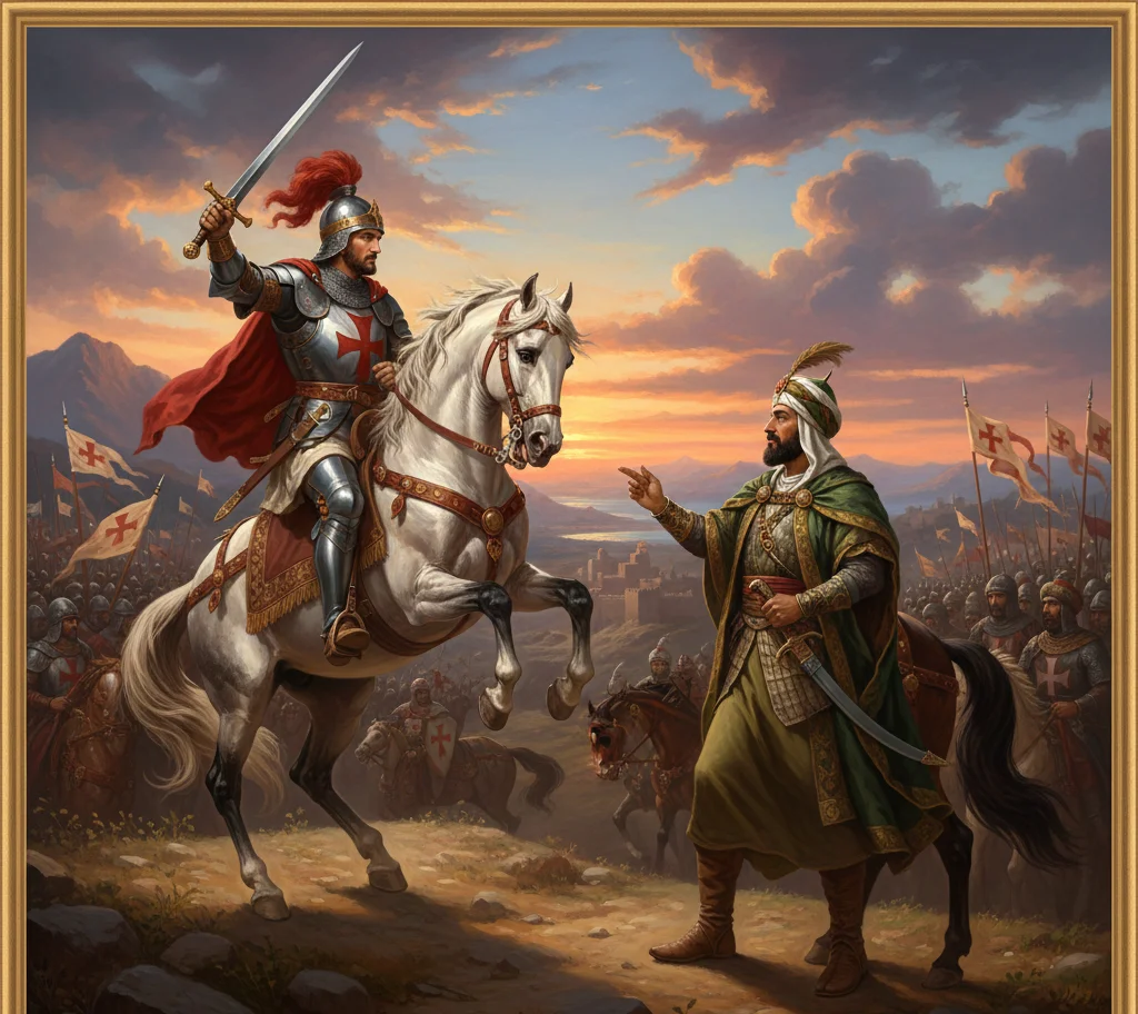 Richard the Lionheart and Saladin statue or illustration