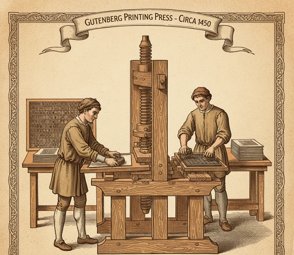 Gutenberg printing press illustration