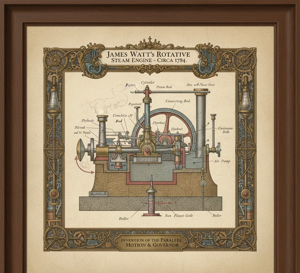 James Watt Steam Engine diagram