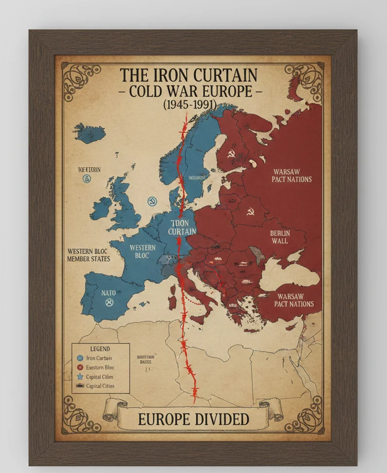 Iron Curtain map Cold War Europe