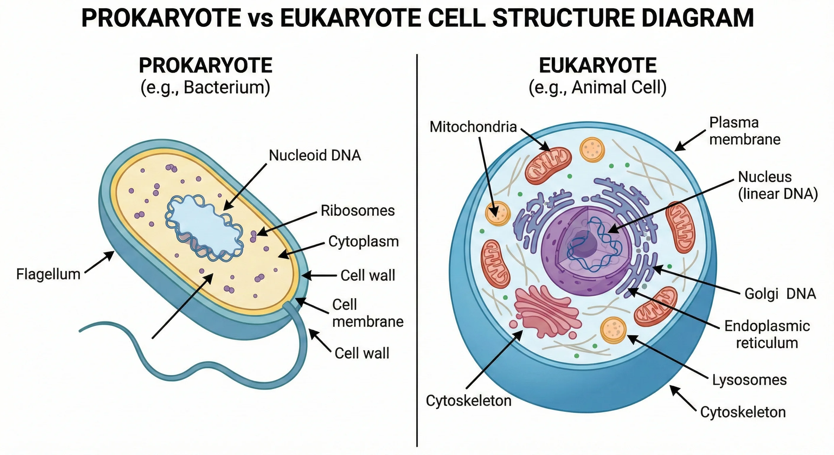 Prokaryote vs eukaryote cell structure diagram