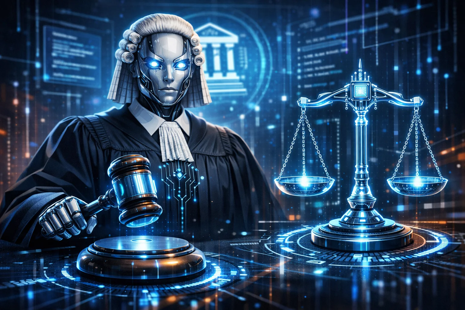 AI judge digital justice scales